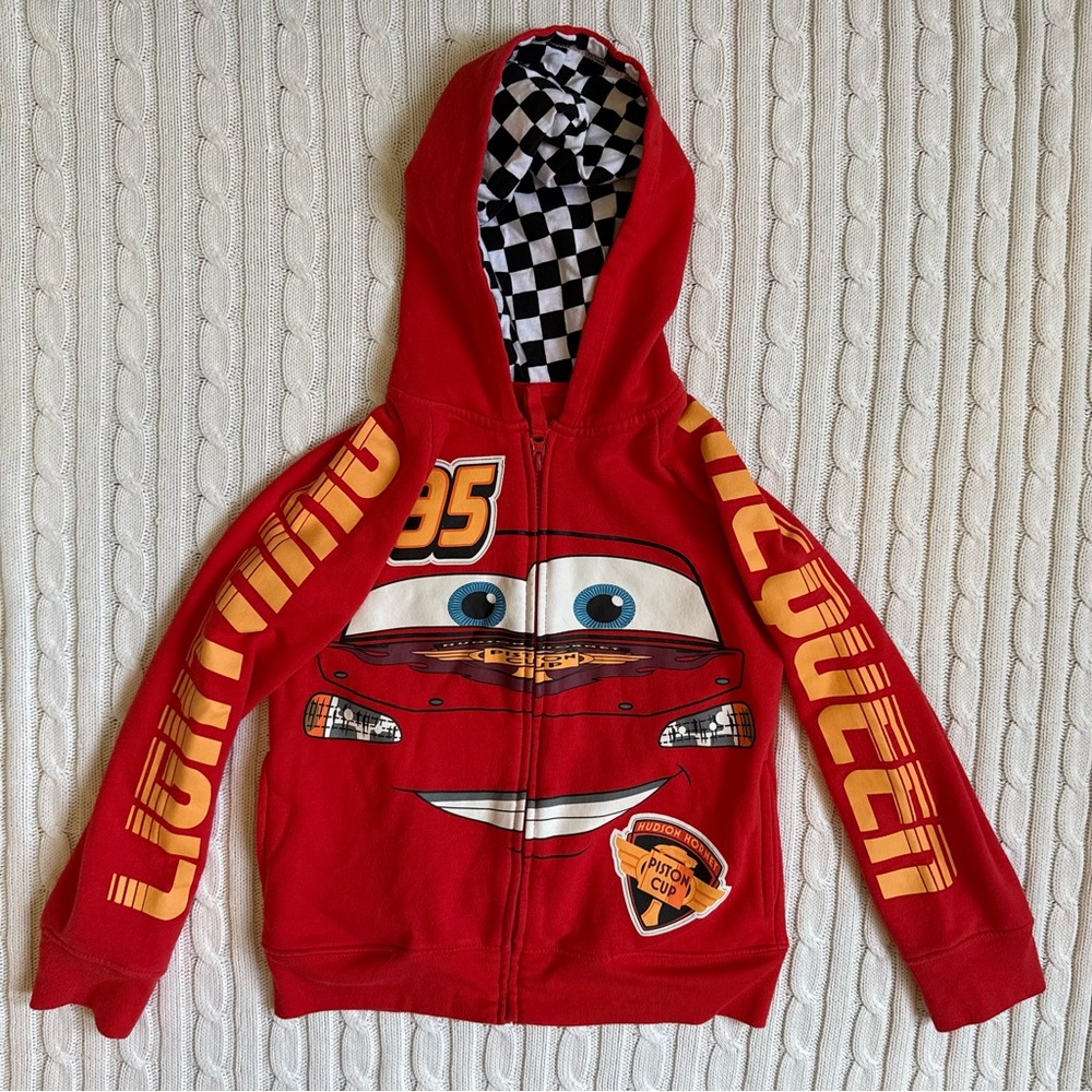 Disney Cars Zip Up Hoodie Hoody Boys 5 6 Sweatshirt McQueen - Picture 2 of 7